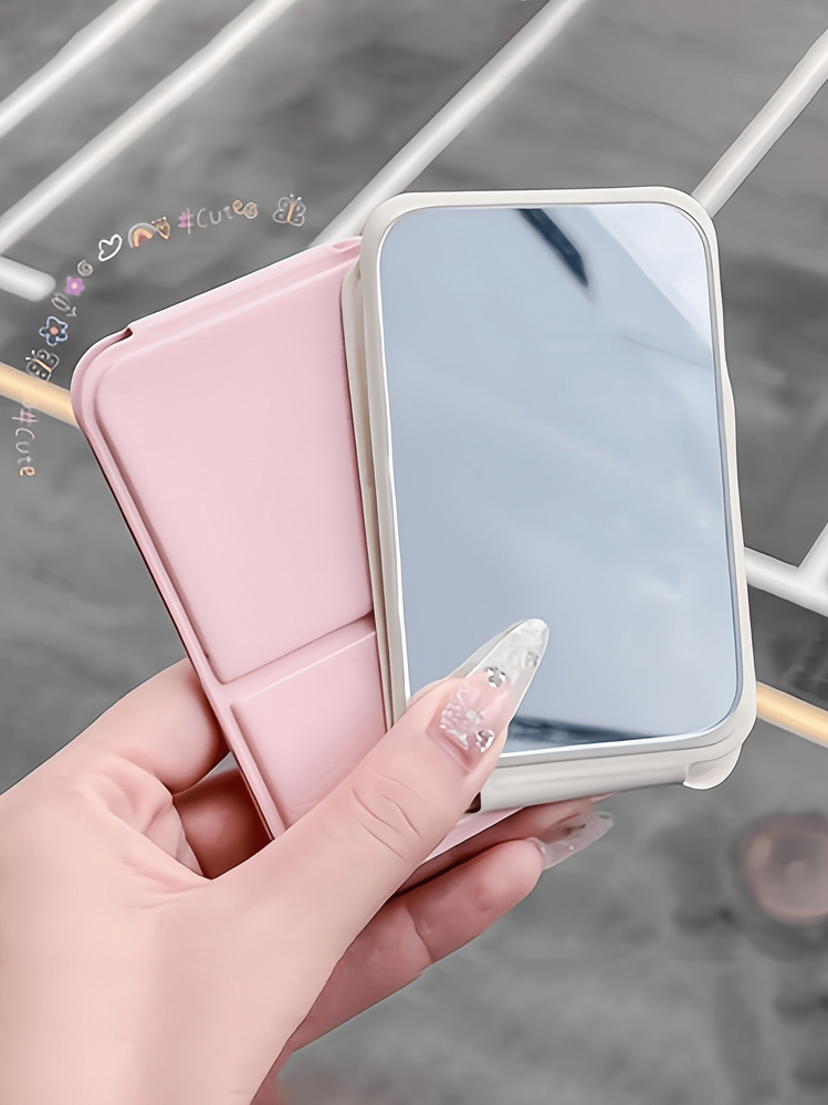 1 pieza Espejo de maquillaje compacto, espejo de maquillaje de viaje pequeño, espejo de mano portátil para el escritorio, espejo plegable de mano para vacaciones, adecuado para regalo, esencial de viaje, esenciales de maquillaje - Multicolor - Añade 1