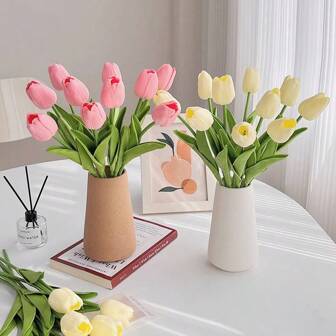 10pcs Mixed Color Matching Artificial Tulips, Light Pink, Pink And White Are Suitable For Outdoor Garden Decoration, Outdoor And Indoor Decoration, Vase Decoration, Fake Plants, Four Seasons Decoration, Room Decoration Supplies, Home Decoration Flower Art Back To School School Supplies