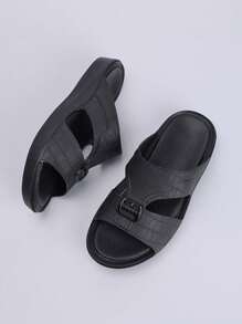 全新厚底男士阿拉伯风格拖鞋，时尚系带一脚蹬沙滩凉鞋，防滑