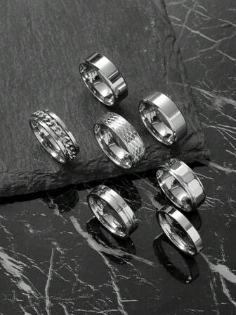 7-delige modieuze, veelzijdige, vintage minimalistische zilveren ringenset van roestvrij staal, geschikt voor dagelijks gebruik door mannen en vrouwen, ideaal Halloween-cadeau voor vrienden
