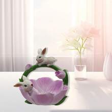 Plato con forma de conejito de Pascua, bonito plato con forma de flor para decorar el hogar, cuenco para anillos, pendientes y accesorios. - Morado - Ver 5