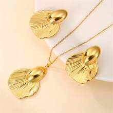 3 Stücke/Set Edelstahl Meerjungfrau Halskette & Ohrringe Schmuckset, geeignet für täglichen Gebrauch von Frauen - Goldgelb - Übersicht 3