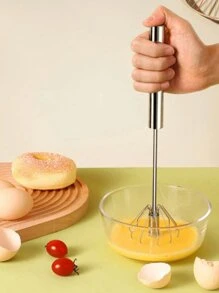 1pc Easy Manual Egg Beater Stainless Steel Hand Whisk, Semi-Automatic Press & Rotate For Home Kitchen, Suitable For Eggs, Milk, Dough Mixing