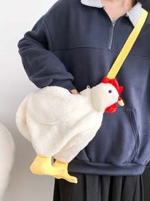Cute Cartoon Chicken Shaped Plush Crossbody Bag, Novelty Animal Shaped Funny Fluffy Hen Rooster Shoulder Bags, Girls Boys Versatile Cartoon Image Satchel Bag With Adjustable Shoulder Strap, Chic Cute Christmas Small Purse Holiday Gifts, Creative Christmas Gift Ideas, Perfectly Matching With Fall Outfits Women , Cute - White - View 11