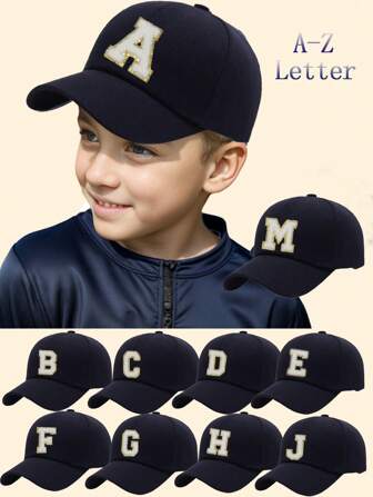 1PC Children Black 26 Letter Baseball Cap Gold Thread Embroidery Craft R Letter Design Style Kpop Fashion Snapback Cap Girls Boys Sun Hats