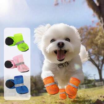 4 件装舒适宠物网眼鞋，透气有弹性的跑鞋，适合贵宾犬和中小型犬