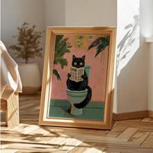 1/3 件粉色猫咪壁画时尚印刷帆布画趣味海报美学多巴胺装饰适用于浴室厕所或宿舍、公寓墙壁装饰送给猫爱好者的礼物无框架 - 彩色 - 查看 4