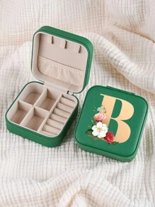 1入迷你個性化字母珠寶盒，便攜式拉鍊珠寶收納盒，適用於戒指項鍊耳釘收納，旅行配件珠寶盒，適合作為母親禮物、伴娘禮物、珠寶盒女士家居裝飾