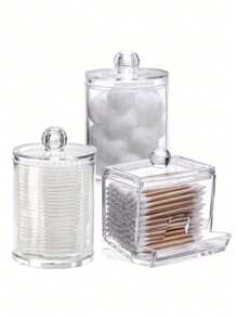 Bộ 3 món đựng đồ trang điểm - Hộp đựng tăm bông 10oz, 7oz (có nắp nhựa đen trong suốt), hộp đựng tăm bông tẩy trang, lọ nhỏ. - trong suốt - Xem 1