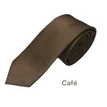 Plain Twill Slim Tie With Stripes - 咖啡棕 - 查看 2