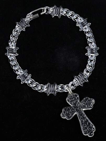 1 件时尚嘻哈透明亚克力刺链超大吊坠项链，适合男士日常佩戴和礼物