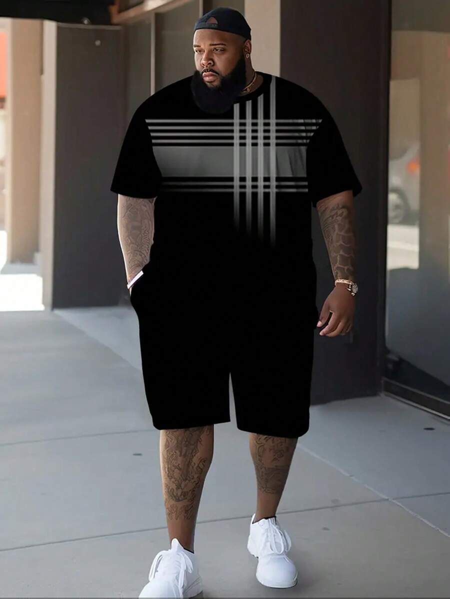 Men's Fashionable Casual Checkered Printed Short Sleeved Two Pieces Set, Lightweight And Breathable, Suitable For Student Gatherings, Daily Wear, Outdoor Travel, And Sports - Multicolor - View 1