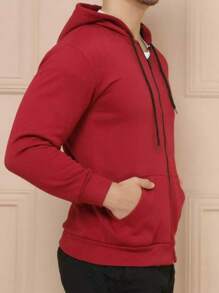Sweatshirt Jacket Kangaroo Pocket Cold Weather Top With Open Or Closed Zipper - Đỏ - Xem 3