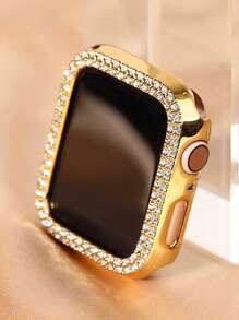 2 pièces/set Étui de montre étincelant avec décoration de strass à la mode et glamour, en plastique ajouré, résistant aux chutes, compatible avec les boîtiers de montre Apple Watch 38/40/41/42/44/45/46/49 mm, pour les séries Ultra/SE/10/9/8/7/6/5/4/3/2/1, accessoires d'étui de montre intelligente or+transparent
