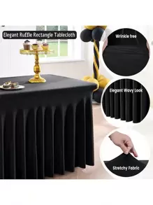 半件装弹力桌布，适用于长方形桌子，抗皱，带裙边，适用于派对、婚礼、生日、活动（多种颜色和尺寸可选） - 彩色 - 查看 6