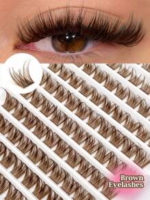 100pcs D Curl Brown DIY Cluster Lashes, Easy-Apply Individual Lash Extensions, Reusable Eyelash Clusters