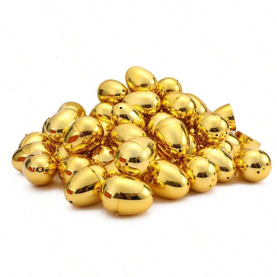 8/14pcs Gold Easter Eggs, 2.4 Inches (6cm) High Metal Plastic Hollow Eggs For Easter Hunting, Basket Fillers, Party Favors - Gold - View 1