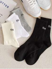 4 Pairs Men's Mid-Calf Socks, Spring/Summer/All Seasons, Anti-Odor, Moisture-Wicking, Breathable, Sports High-Top Socks, Random Colors - Multicolor - View 5