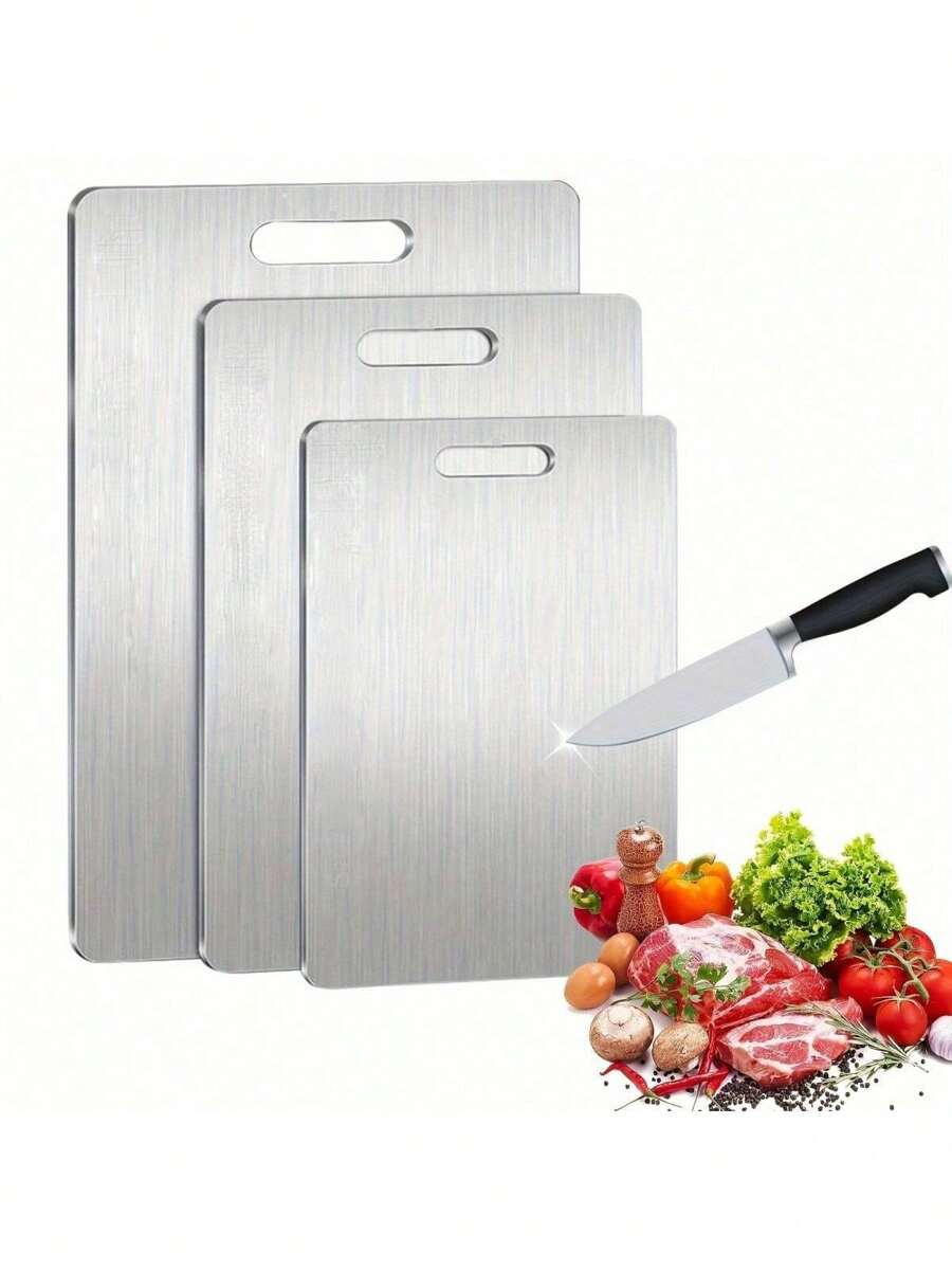 1pc Extra Small, Small, Medium, XL/XXL Five Different Sizes Stainless Steel Cutting Boards, Cutting Boards, Cutting Aids, Kitchen Gadget Supplies Accessories, Suitable For Home Kitchens, Camping And Easy To Carry A Corrosion-Resistant, Durable Stainless Steel Cutting Board
