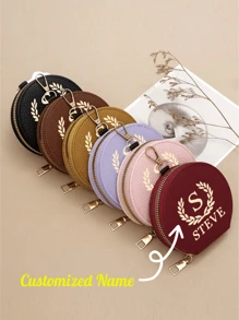 Customized Fashion Faux Leather Coin Purse With Keychain, Personalized Anti-Theft Zippered Pouch With Zip Pocket For Earphones & Lipstick, Custom Mini Wallet Purse Wallet Coin Wallet, Anniversary Gift, Valentine Gift, Birthday Gift, Wedding Gift, Mother'S Day Gift, Best Friend Gift - Multicolor - View 2