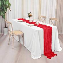 1pc Large Red Braided Table Runner, Cheese Cloth Bohemian Gauze Table Cloth, Romantic Sheer Fabric Table Mat, Suitable For Wedding Party, Bridal Shower Gift