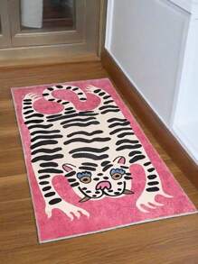 Faux Wool Plush Pink Tiger Designed Rectangular Area Rug - Soft, Washable, Non-Slip Home Decor Rug For Bedroom Or Living Room - Multicolor - View 5