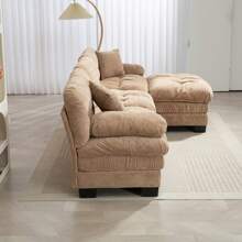 Luxury L-Shaped Modular Sectional Sofa: Deep Seating Reversible 3-Seat Sleeper Couch With Memory Foam And Pocket Springs, Comfortable Upholstered Furniture For Living Rooms, Apartments, Studios & Offices - Màu Khaki - Xem 3