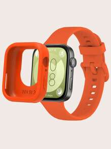 Set de 2 piezas: Correa de reloj de silicona desmontable de unicolor + Funda protectora de silicona de marco completo compatible con Huawei Watch Fit 3 - Reloj Fit 3 - Ver 20