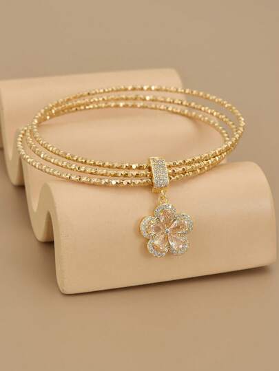 طقم سوار عصري من الستانلس ستيل للنساء مع مجوهرات معشوقة بتصميم زهرة خماسية البتلات