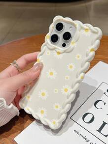 Flower 1pc Luxury Hand-Painted Rattan Weave Small Daisy Phone Case, Compatible With Apple X XR 11 12 13 14 15 16 Pro Max - Multicolor - View 3
