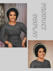 1pc Women's Traditional Multi-Layer Rhinestone Embellished Solid Color Head Wrap, Suitable For Weddings And Holiday Gifts, Abaya Hijab - Multicolor - View 7