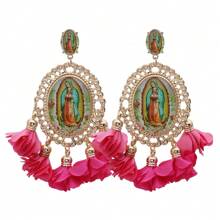 1pair Bohemian Floral Drop Earrings For Women Long Religious Flower Dangle Earrings, Festival Party Jewelry, Vacation Style Accessories