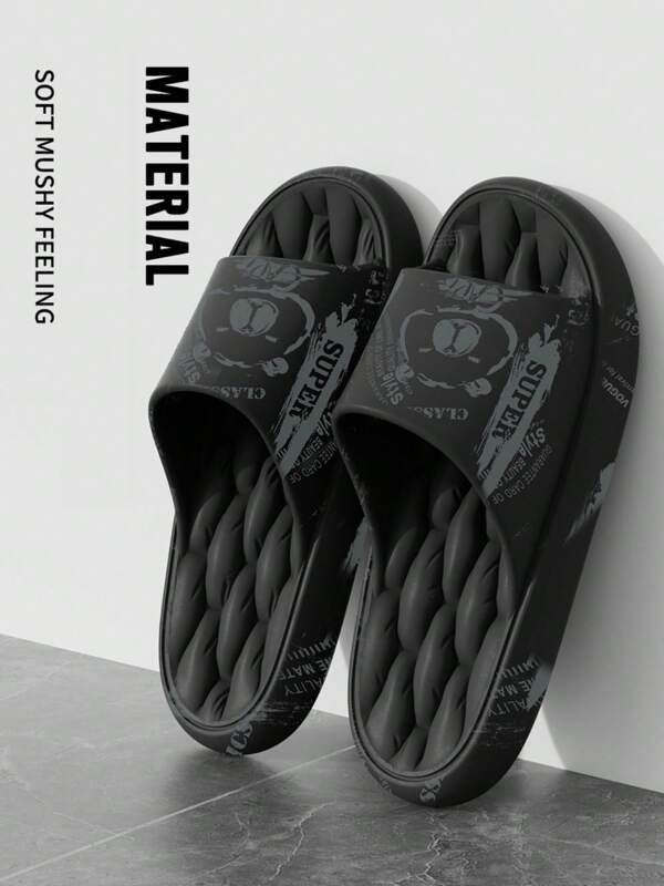 Pantuflas con estampado de oso para hombre, material EVA suave y ligero para uso en interiores, zapatos de pareja con diseño de dibujos animados lindos, se pueden usar en exteriores, sandalias de moda para el verano
