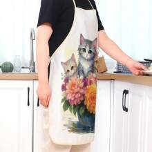 1pc Creative Personalized Cat Element Theme Printed Apron For Kitchen, Restaurant, Party - Multicolor - View 7