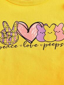 Infant Girls' Cute Rabbit Graphic Round Neck Cap Sleeve Top With Colorful Letter & Rabbit Print, Matching Flared Print Pants & Headband Set, Suitable For Summer Vacation And Daily Wear