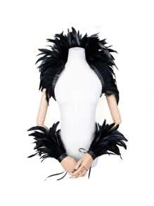 Șal cu pene din dantelă verde, mânecă, rochie, recuzită de dans, misterios, stil gotic negru, retro, elegant, șal cu pene, aripi de umăr, accesorii pentru jocuri de rol, cadouri de Halloween
