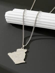 1 Pc Men's Fashion Personalized Map Shaped Metal Pendant Necklace - Silver - View 2