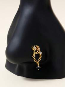 1pc 316L Stainless Steel Rhinestone Moon & Star Design Nose Stud - Silver - View 10