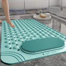 Light Blue Textured Anti-Slip Bath Mat With Drainage Holes - PVC Shower Stall Mat For Home Bathroom, Circular Pattern Design, 0.31inch Thick, 2600g/㎡, Rectangular Shape, Bathroom Accessories - Multicolor - View 1