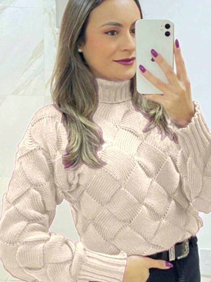 TRICOZHU Women's Blouse CORA HIGH THICK WAVE WINTER KNITTED Long Sleeve Blouse FASHION 2023 - 米色 - 查看 1