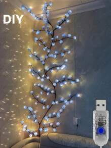 1pc Artificial Cherry Tree Branch Light, DIY Blue/Pink Cherry Blossom Decorative Light, USB Power Supply 8 Kinds Of Lighting Modes, Flexible Decorative Wicker Light, Suitable For Living Room Bedroom Decoration, Game Room Decoration, Interior Wall, Wedding, Valentine's Day, Mother's Day Decoration, Party Atmosphere, Courtyard Room Decoration