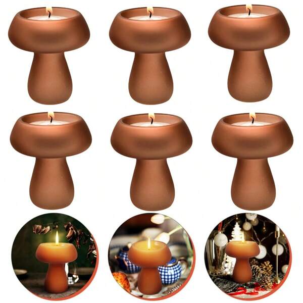 Set de 3 o 6 piezas Soportes de vela de vidrio con forma de hongo transparente, candelabros miniatura, florero hidropónico para decoración de mesa de boda, fiesta y hogar