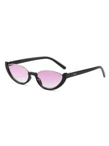 1 pieza Gafas de moda con montura a media de color negro con efecto de ojo de gato, lentes degradados, estilo vintage para mujer, ideales para verano, playa, vacaciones, exterior y viajes
