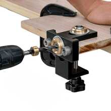 [Esenciales para trabajar la madera en 3 en 1] Kit de guía de espigas de 3 en 1: Punzón localizador ajustable de espigas de aluminio, guía de agujeros de bolsillo y herramienta de guía de taladrado de gabinetes