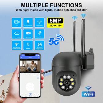 Telecamera di sicurezza da interno/esterno 8MP/5MP 1080P HD, WiFi dual-band 2.4G+5G/2.4G opzionale, telecamera senza fili, telecamera di sorveglianza, telecamera PTZ, telecamera PTZ smart da interno/esterno con rilevamento automatico, allarme, visione notturna a colori, faro AI per il rilevamento del movimento, rotazione orizzontale 350° e verticale 90°, per uso domestico