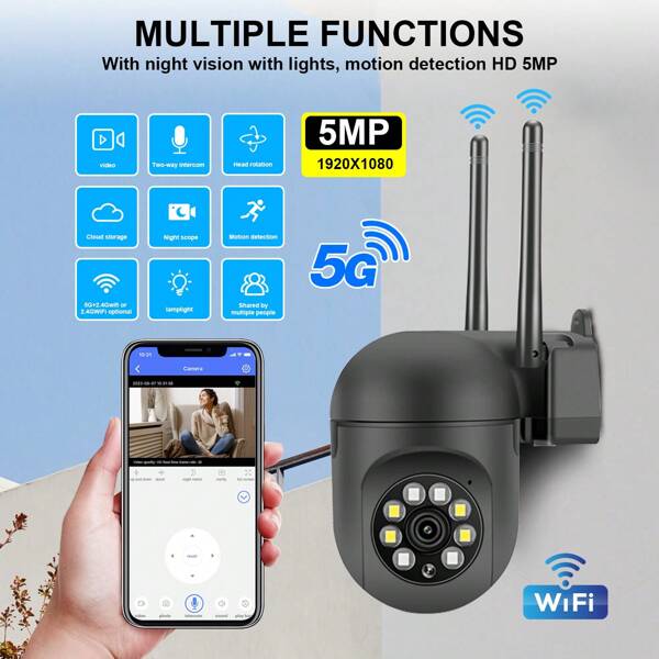 Telecamera di sicurezza senza fili da esterno/interno 8MP/5MP 1080P HD, dual-band 2.4G+5G/2.4G WIFI opzionale, telecamera PTZ smart con rilevamento automatico del movimento, allarme, visione notturna a colori, faro AI, rotazione orizzontale 350° e verticale 90°, per uso domestico