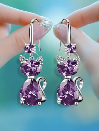 YSH.ZIXIN 1 pereche de cercei cu pandantiv de pisică de cristal cu design inimă oceanică, picături strălucitoare cu strasuri pentru femei