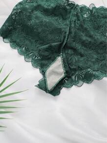 2Sets Women's Long Lace Embroidered Flower Lingerie Bra & Panty Set, Semi Transparent Underwear & Underpants Set