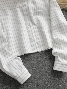Women's Casual Versatile Striped Long Sleeve Single-Breasted Collared Shirt - White - View 6