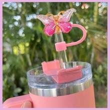 6Pcs Tumbler Cup Accessories Set - Butterfly Straw Topper Cover Cap, Bling Bow For Straw, Sparkly Silicone Boot, Letter Charm And Pompom For Water Bottle Cups Tumbler 40Oz 30Oz 20Oz, Back To School Supplies
